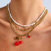 Necklace Stainless Steel Titanium Steel Cherry Strawberry Acrylic Light Luxury Niche Electroplating Women