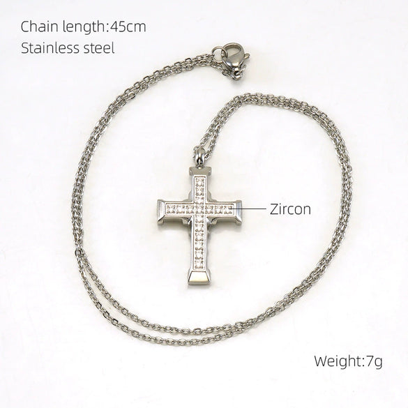 Necklace 316L Stainless Steel 316L Stainless Steel Cross Inlaid Zircon Fashion Simple Style For Women
