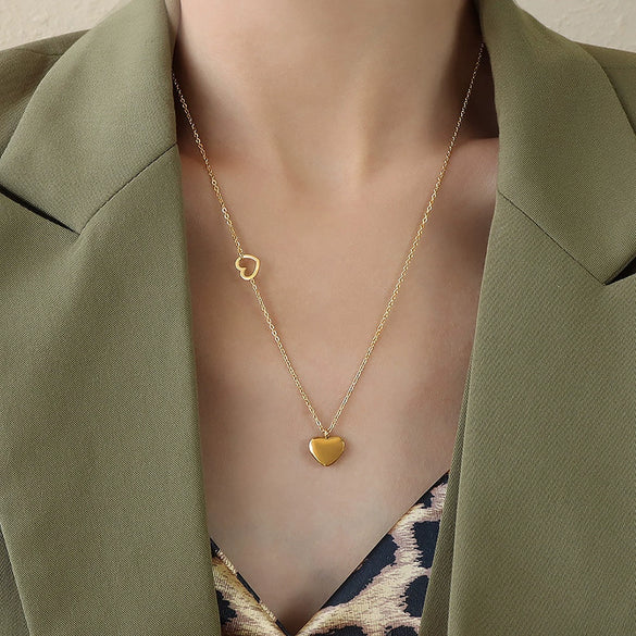 Necklace Stainless Steel Titanium Steel Double Heart Geometric Electroplated Women
