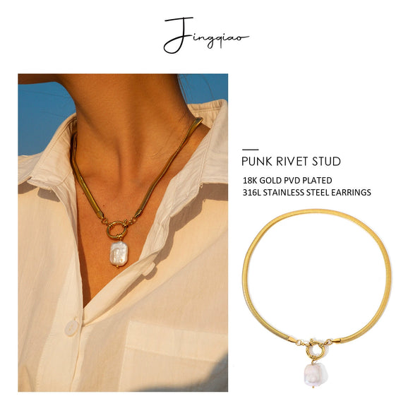 Necklace Stainless Steel Titanium Steel Freshwater Pearl Geometric Pattern Pearl Inlaid Fashionable