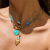 Necklace Stainless Steel Titanium Steel Freshwater Pearl Natural Stone Oil Dripping Turquoise Geometric Fivepointed Pendant Electroplating Quiet Design Ins Style Minimalist Women's