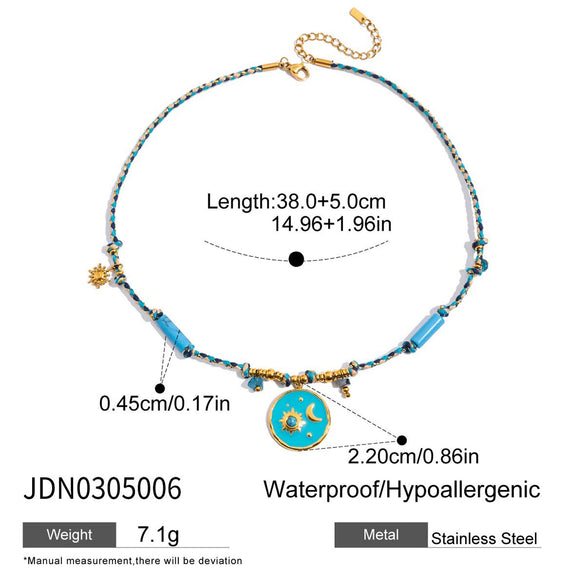 Necklace Stainless Steel Titanium Steel Freshwater Pearl Natural Stone Oil Dripping Turquoise Geometric Fivepointed Pendant Electroplating Quiet Design Ins Style Minimalist Women's