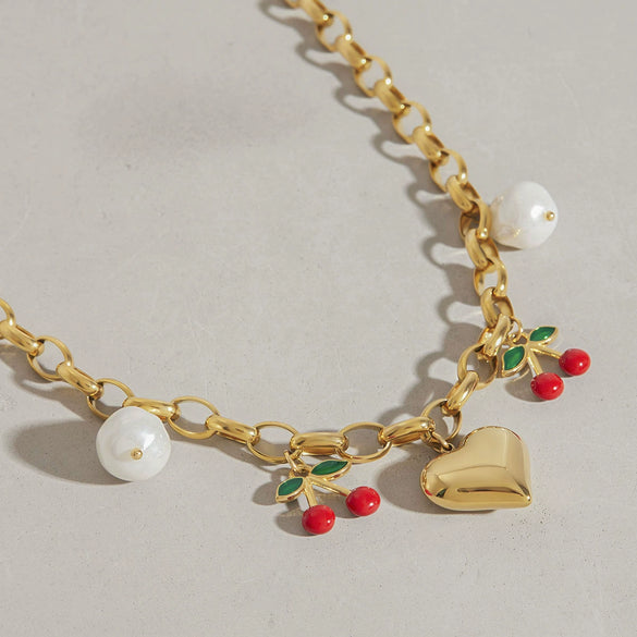 Necklace Stainless Steel Titanium Steel Fruit Pattern Sweet Style Electroplating Women's