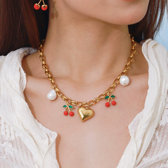 Necklace Stainless Steel Titanium Steel Fruit Pattern Sweet Style Electroplating Women's