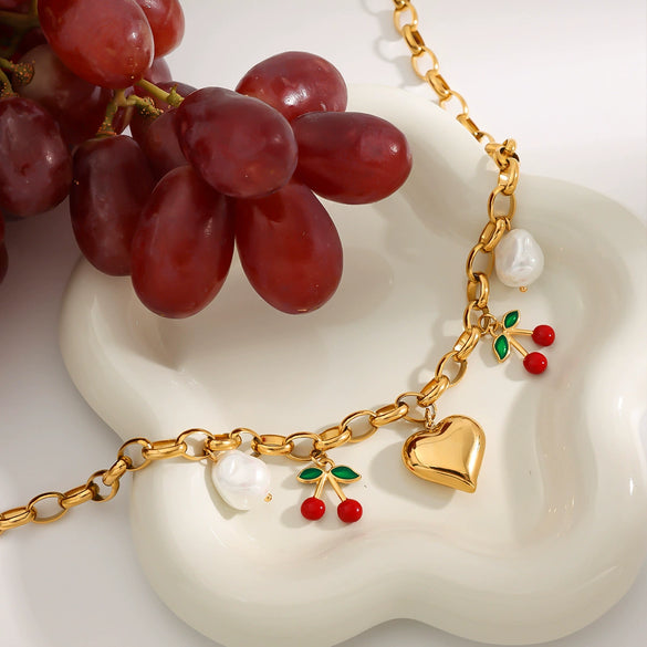 Necklace Stainless Steel Titanium Steel Fruit Pattern Sweet Style Electroplating Women's