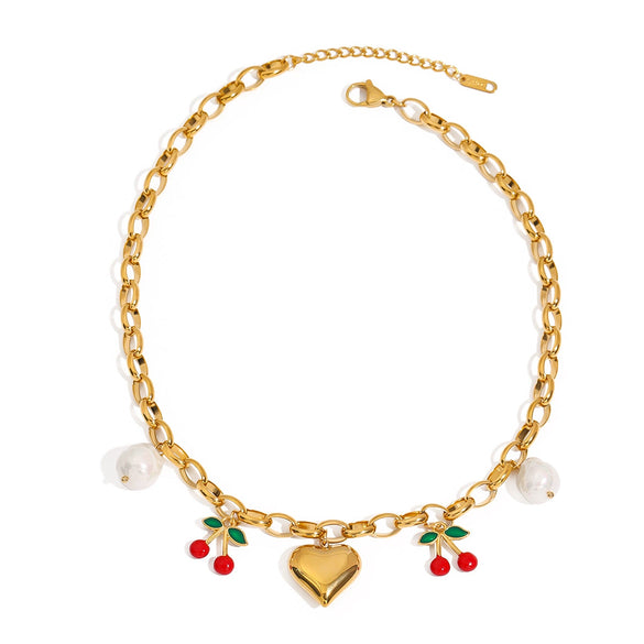 Necklace Stainless Steel Titanium Steel Fruit Pattern Sweet Style Electroplating Women's
