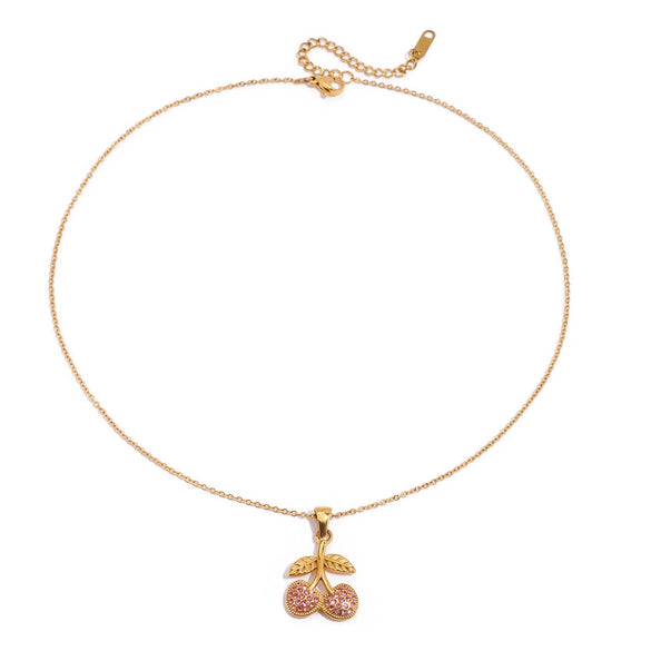 Necklace Stainless Steel Titanium Steel Fruit Pink Zircon Electroplating Pendant Accessory For Women
