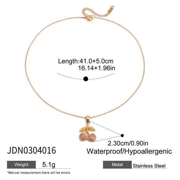 Necklace Stainless Steel Titanium Steel Fruit Pink Zircon Electroplating Pendant Accessory For Women