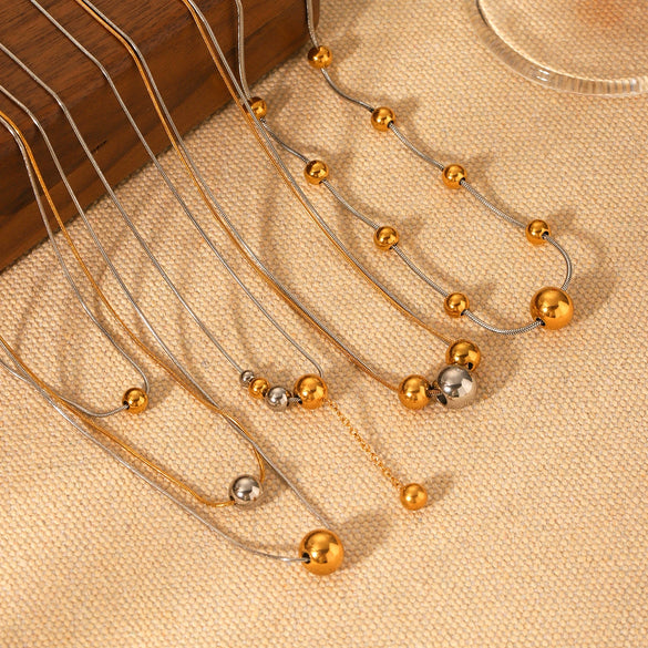 Necklace Stainless Steel Titanium Steel Geometric Bead Pendant Electroplating Snake Bone Chain Women's