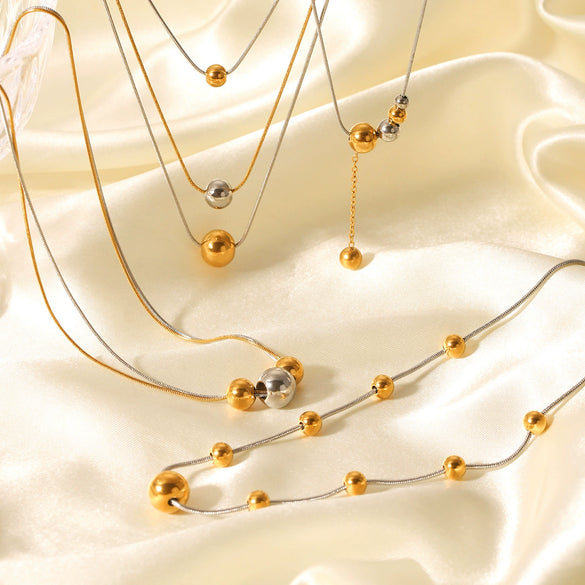 Necklace Stainless Steel Titanium Steel Geometric Bead Pendant Electroplating Snake Bone Chain Women's