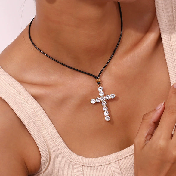 Necklace Stainless Steel Titanium Steel Geometric Cross Electroplated Rope Chain Pendant