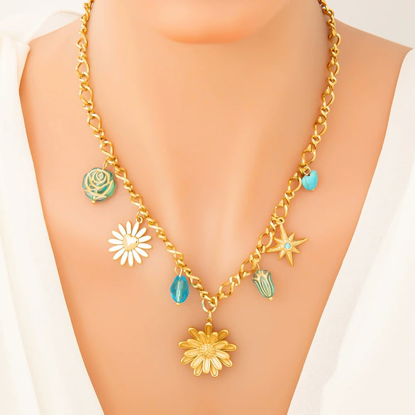 Necklace Stainless Steel Titanium Steel Geometric Electroplating Jewelry Double Layer Overlapping Collarbone Chain For Women