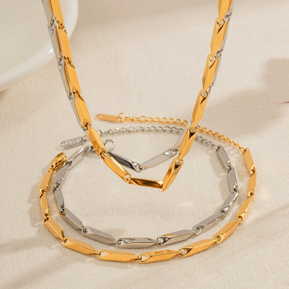 Necklace Stainless Steel Titanium Steel Geometric Electroplating Oblique Angle Melon Seed Chain Clavicle Chain Jewelry
