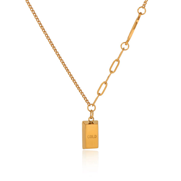 Necklace Stainless Steel Titanium Steel Geometric Gold Brick Pendant Electroplating O Word Chain For Women