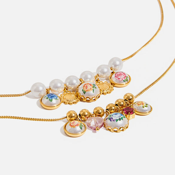 Necklace Stainless Steel Titanium Steel Geometric Heart Pearl Print Rhinestone Electroplating