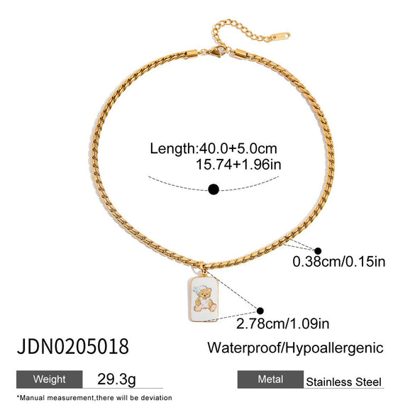 Necklace Stainless Steel Titanium Steel Geometric Oil Drop Printing Bear Pendant Electroplating