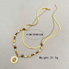 Necklace Stainless Steel Titanium Steel Geometric Pattern Handmade Electroplating Round Beads Rice Beads Doublelayer Chain Natural Stone Pendant Women's