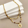 Necklace Stainless Steel Titanium Steel Geometric Pattern Handmade Electroplating Round Beads Rice Beads Doublelayer Chain Natural Stone Pendant Women's