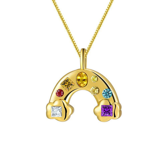 Necklace Stainless Steel Titanium Steel Geometric Rainbow Element Asymmetrical Horseshoe U Shaped Inlaid Zirconium Electroplating