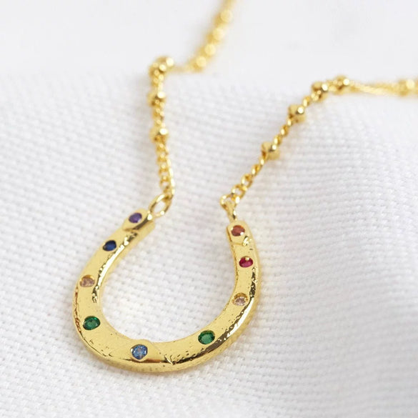 Necklace Stainless Steel Titanium Steel Geometric Rainbow Element Asymmetrical Horseshoe U Shaped Inlaid Zirconium Electroplating
