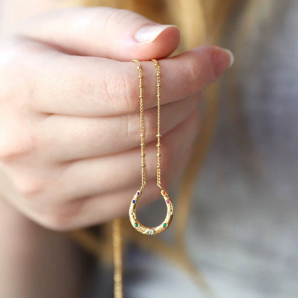 Necklace Stainless Steel Titanium Steel Geometric Rainbow Element Asymmetrical Horseshoe U Shaped Inlaid Zirconium Electroplating