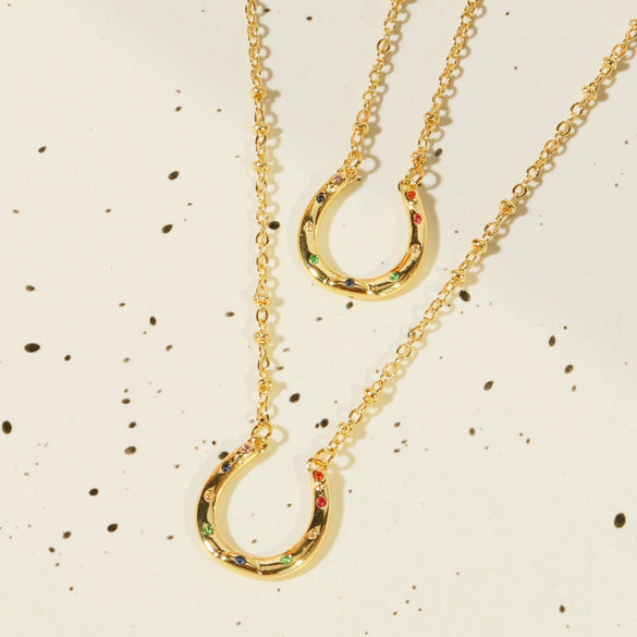 Necklace Stainless Steel Titanium Steel Geometric Rainbow Element Asymmetrical Horseshoe U Shaped Inlaid Zirconium Electroplating