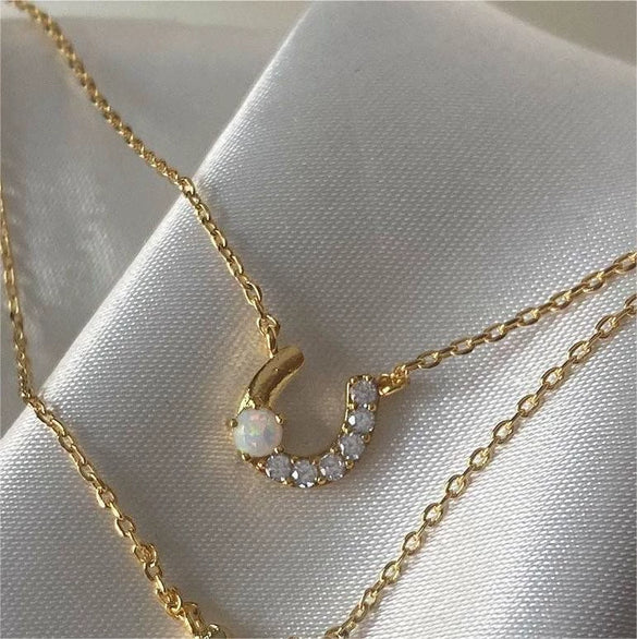 Necklace Stainless Steel Titanium Steel Geometric Rainbow Element Asymmetrical Horseshoe U Shaped Inlaid Zirconium Electroplating