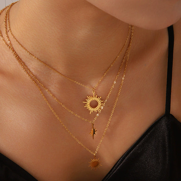 Necklace Stainless Steel Titanium Steel Geometric Sunflower Pendant Electroplated Ochain Women's