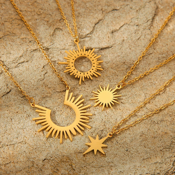 Necklace Stainless Steel Titanium Steel Geometric Sunflower Pendant Electroplated Ochain Women's
