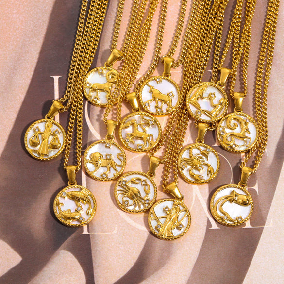 Necklace Stainless Steel Titanium Steel Geometric Twelve Constellations Furnace Vacuum Plating 18K Gold Color Preservation
