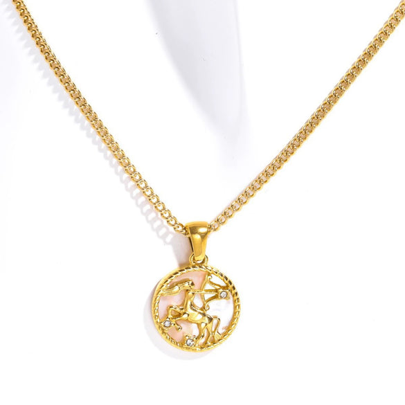 Necklace Stainless Steel Titanium Steel Geometric Twelve Constellations Furnace Vacuum Plating 18K Gold Color Preservation