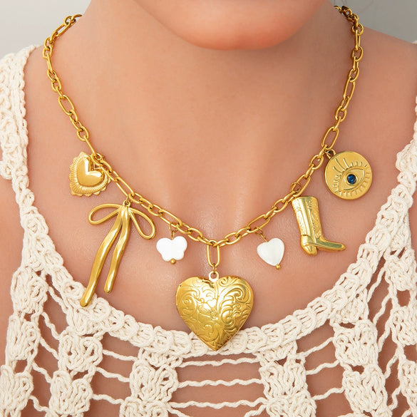 Necklace Stainless Steel Titanium Steel Heart Shape Electroplated Couple Style Handmade