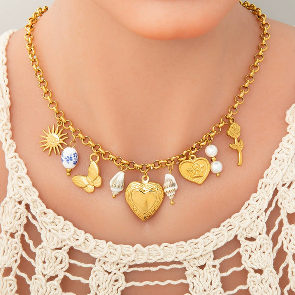 Necklace Stainless Steel Titanium Steel Heart Shape Electroplated Couple Style Handmade