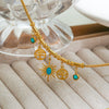 Necklace Stainless Steel Titanium Steel Hiphop Style Irregular Small Sun Turquoise Pendant With Flower And Leaf Patterns Electroplated Snake Bone Chain For Women