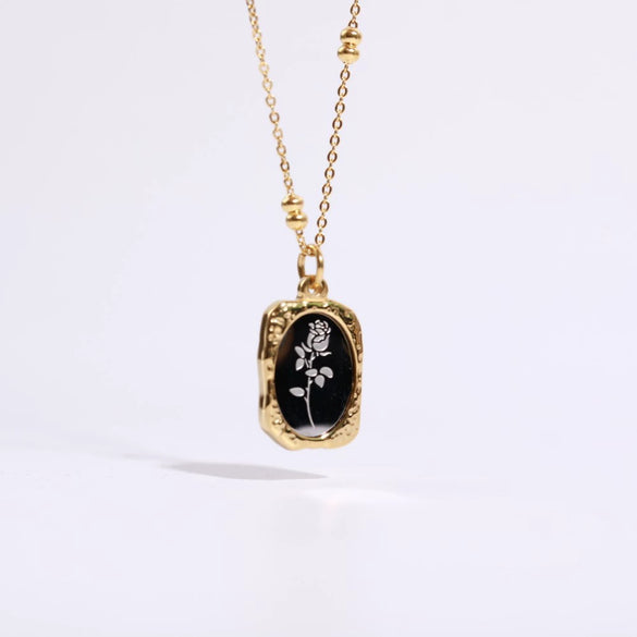 Necklace Stainless Steel Titanium Steel Medieval Vintage Magic Mirror Rose Flower Stereo