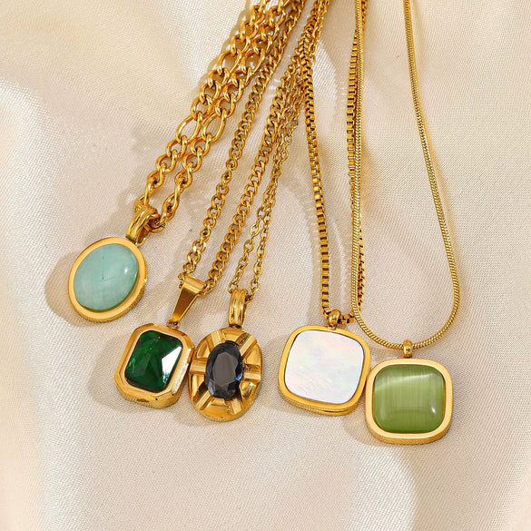 Necklace Stainless Steel Titanium Steel Natural Stone Inlaid Geometric Electroplating Style For Women