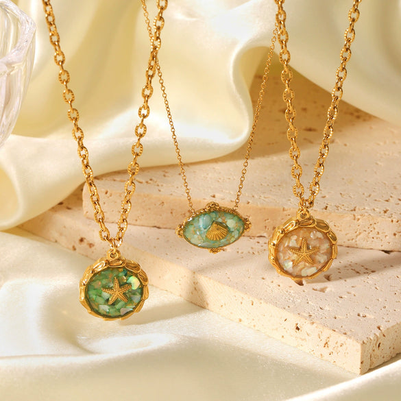Necklace Stainless Steel Titanium Steel Ocean Wind Starfish Shell Drop Glue Pendant Geometric Electroplating Women's