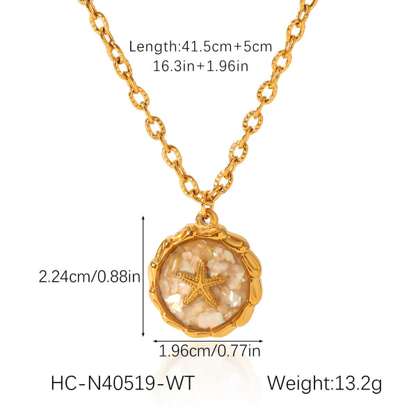 Necklace Stainless Steel Titanium Steel Ocean Wind Starfish Shell Drop Glue Pendant Geometric Electroplating Women's
