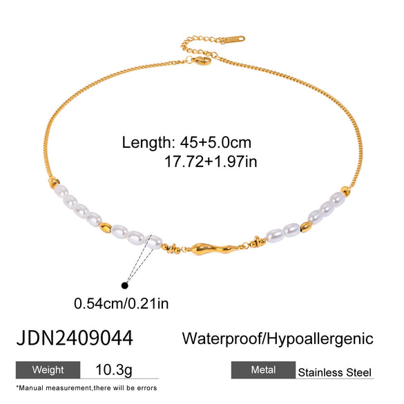 Necklace Stainless Steel Titanium Steel Oval Pearl Waveshaped Electroplated French Retro Style