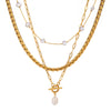 Necklace Stainless Steel Titanium Steel Pearl Multi Layer Stacked Geometric Retro Electroplating Design For Women