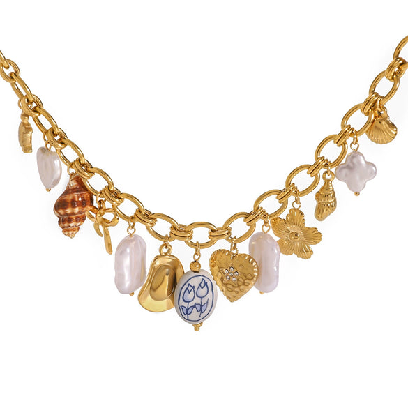 Necklace Stainless Steel Titanium Steel Pearl Turtle Ceramic Geometric Electroplated Original Design Women's