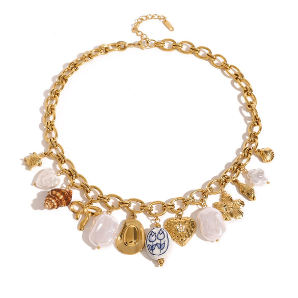 Necklace Stainless Steel Titanium Steel Pearl Turtle Ceramic Geometric Electroplated Original Design Women's