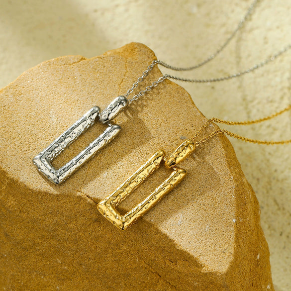 Necklace Stainless Steel Titanium Steel Rectangular Hammered Pattern 18K Gold Plated Fashion Geometric Pendant