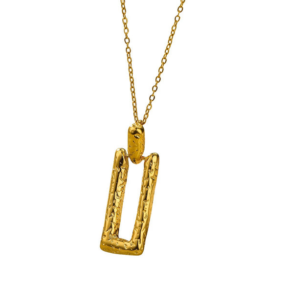 Necklace Stainless Steel Titanium Steel Rectangular Hammered Pattern 18K Gold Plated Fashion Geometric Pendant