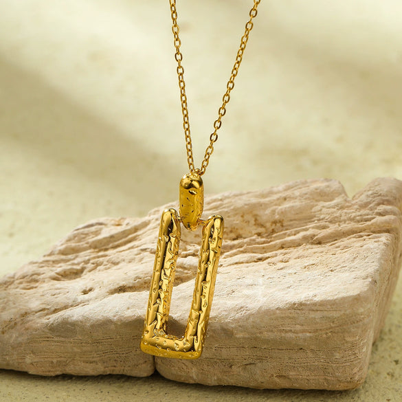 Necklace Stainless Steel Titanium Steel Rectangular Hammered Pattern 18K Gold Plated Fashion Geometric Pendant