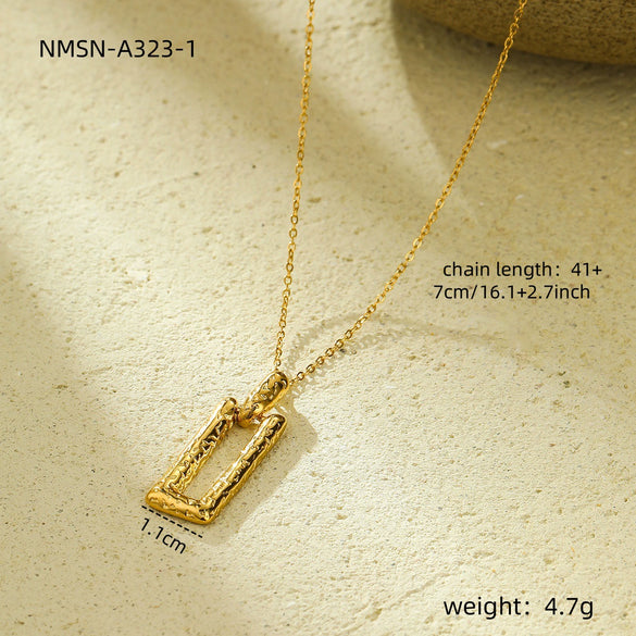 Necklace Stainless Steel Titanium Steel Rectangular Hammered Pattern 18K Gold Plated Fashion Geometric Pendant