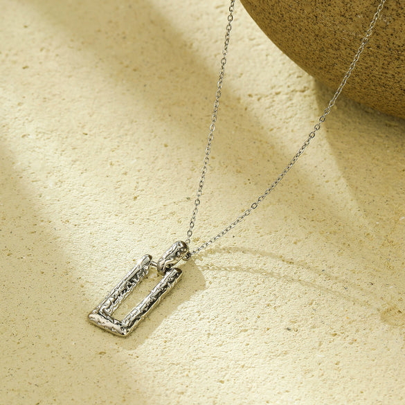Necklace Stainless Steel Titanium Steel Rectangular Hammered Pattern 18K Gold Plated Fashion Geometric Pendant