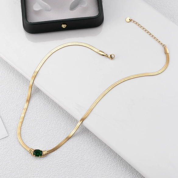 Necklace Stainless Steel Titanium Steel Snake Bone Chain Oval Zircon Geometric Electroplating Women's Jewelry