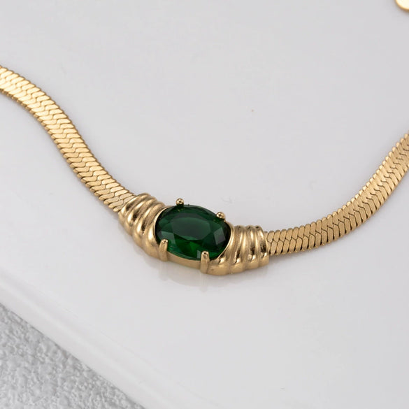 Necklace Stainless Steel Titanium Steel Snake Bone Chain Oval Zircon Geometric Electroplating Women's Jewelry