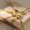 Necklace Stainless Steel Zircon Pearl Antique Love Pendant Geometric Electroplated